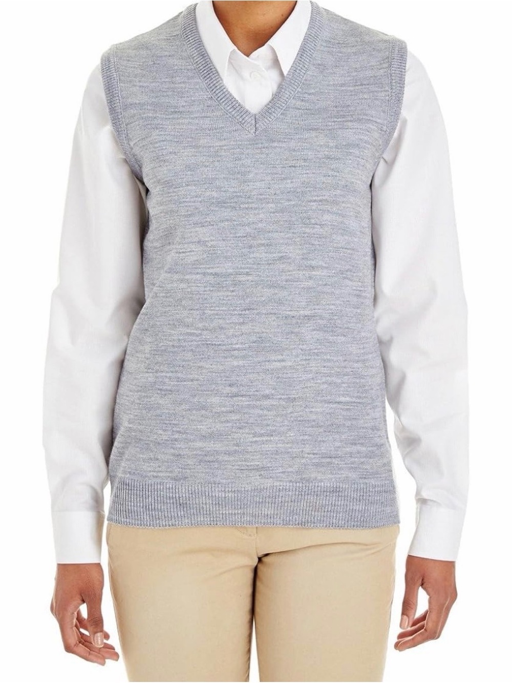 Soft V-Neck Sleeveless Sweater Vest in Heather Light Gray
